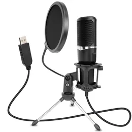 Microphones Micrófono condensador para grabación profesional, dispositivo USB para juegos, Streaming, PC, ordenador, Podcast, estudio, soporte, filtro Pop