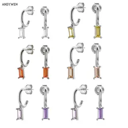 Andywen 925 Sterling Silver Hoops Mini Crystal Örhänge Dangle Charms Loops Cirkel Piercing Pendiente Smycken 210608