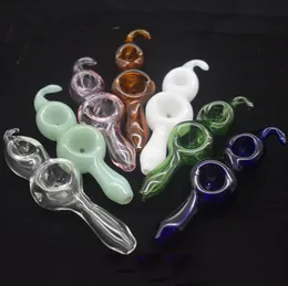 Großhandel Doppelschüssel Glaspfeifen Rauchen Shisha Tabak Glaslöffelpfeife Farbige Mini-Glaspfeifen Kleine Handpfeifen für Ölbrenner Dab