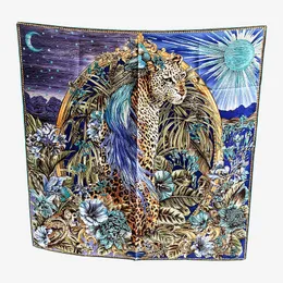 ライオンプリント100％天然桑* 90 * 90cmデザイナーシルクスカーフハンドロールエッジFoulard en Sie Luxe