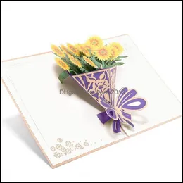 Hälsningsevenemang Festfest levererar hem GardengReting -kort Inbjudan 3D Flower Bouquet Paper Up Card med tomma kuvertinbjudningar