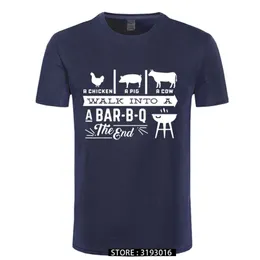 A Chicken Pig Cow Walk Into Barbecue BBQ Funny T Shirts Men Summer Cotton Harajuku Short Sleeve O Neck Streetwear Black T-shirt 210714