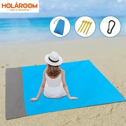 Bärbar Picnic Beach Mat Ficka Stor Handduk Anti Splash Water Blanket Ground Tress Utomhus Camping Tält 210728