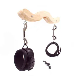 NXYSm bondage CBT Ball Stretcher Scrotum Lock Scrotal Bondage Fixture Wood Humbler Foot Cuffs Set Cock & Torture BDSM Sex Slave Toys 1126