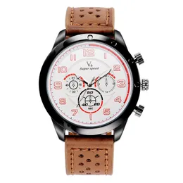 Wristwatches Relogio Masculino V6 Mężczyźni Zegarek Wojskowy Sport Skórzany Kwarcowy Duży Dial Męski Zegar Reloj Hodinky