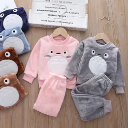 Baby pojke flicka kläder höst pyjamas set flannel fleece toddler barn varm sömnkläder vinter barn hemdräkt g1023