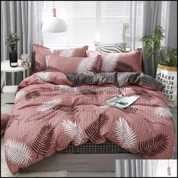 Conjuntos de cama Suprimentos Home Têxteis Jardim Nordic Set Folha Impresso Cama de Cama de Linho Da Plaid Duveta Er Única Dupla Rainha King Quilt Ers Carto