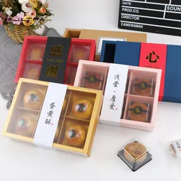 Gift Wrap 100Pcs Cake Drawer Kraft Paper Packing Box Transparent Window Boxes DIY Handmade Mooncake