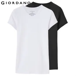 Giordano Men Tshirt Män 2-pack Kort ärm Tee V-Neck T-shirt Män Toppmärke Kläder T-shirt Homme Solid Färg Tshirt 210409