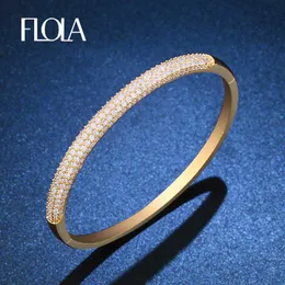 Flola Brand Carter Bangle for Woman Cubic Zirconia Guld Manschett Bangles Armband Pulseira Dubai Bröllop Smycken Bijoux BRA94 Q0720