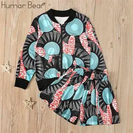 Fashion Toddler Julkläder Afrikansk Bohemian Zipper Jacka + Shorts 2 st Suit Baby Kläder Kids 210611