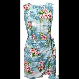Przypadkowe sukienki odzież odzież Drop Dostawa 2021 Robert JDot Clancey RJC damskie Plumeria Shores Krótki Hawajski Mock Wrap Sarong Rayon Dress