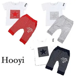 2017 Lato Baby Boys Ubrania Zestawy Ubrania Newborn Star T-shirt Grid Pant Suit Moda Bebe Dziewczyny Odzież Dzieci Sport Karusty Bawełniany G1023