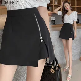 WERUERUYU Women Ladies High Waisted Slit Skirts Sexy Short Mini Skirts Female Bodycon Zip Party Club Clothes 210608