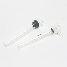 Cachimbos de haste inferior de vidro 12mm haste masculina estilo funil de deslizamento difuso com tubo adaptador de borracha preta para cachimbos de água para fumar
