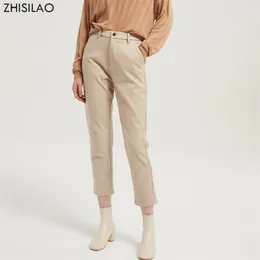 Zhisilao Eleganckie Wełniane Grube Spodnie Harem Kobiety Vintage Solidna Biuro Lady High Waist Spodnie Mujer Jesień Zima 211216