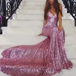 Sequined Mermaid Aftonklänningar 2021 med Dubai Mellanöstern Formella klänningar Party Prom Dress Spaghetti Straps Plus Size Vestidos de Festa