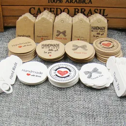 100st Tack Kraft Paper Label Presentkort Handgjorda DIY Cookies Wedding Birthday Party Favors Tag