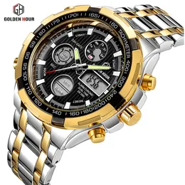 Goldenhour Moda Top Marka Mężczyźni Analogowy Zegarek Kwarcowy Męskie Ze Stali Nierdzewnej Pasek Business Wristwatches Casual Male Clock 210517