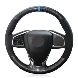 DIY Car Kierownica Pokrywa antypoślizgowa Black Carbon Fiber Suede dla Honda Civic Civic 10 2016-2019 CRV CR-V 2017-2019 Clarity