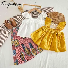 Meninas verão 2019 novo estilo roupas conjunto de blusa de moda camisa e abacaxi saia bonito férias menina bebê roupas terno kids sets g220310