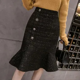 スカートilin kay小さな香りの風のツイードスカートの羊毛2021女性ヴィンテージフィッシュテールハイウエストフェミニナス