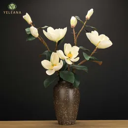 Magnolia konstgjorda blommor latex kronblad stora falska blommor blå blommor artificiales de ala calidad köpcentret hem dekoration 210624