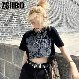 ゴシックStijl作物トップ原宿グラフィシェTシャツvoor vrowen ulzzang TシャツZomerティーショートゴスクルデリングコルテムームーアルバムY2K x0628