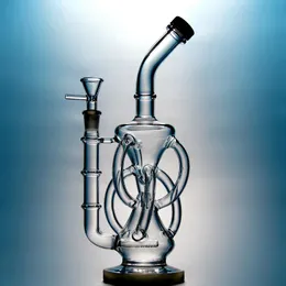 11 tums hookahs tjocka glasbonar Inline Perkolator Oil Dab Rigs Unika transparenta återvinningsvattenrör 14mm kvinnlig fog med skål