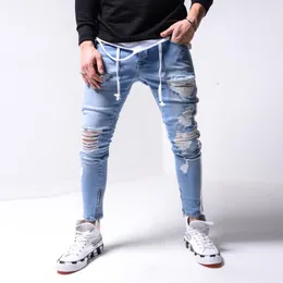 Męskie dżinsy 2021 Spadek Osobowości Trend Marka Slim Klasyczny Hip Hop Styl Spodnie Ołówek Ripped Hole Fashion Young Benim Spodnie