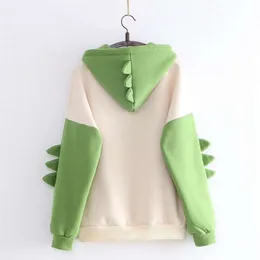 SONDR cute cartoon Fashion Women Sweatshirt Casual Print Long Sleeve Splice Dinosaur hoodies Sweatshirt Tops ropa mujer 210928