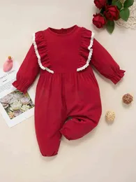 Baby guipure spets detalj ruffle trim flounce sleeve jumpsuit hon