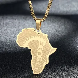 Collane con ciondolo Mappa dell'Africa Collana Afinkra Sankofa per uomo Gioielli in acciaio inossidabile etiope Contea di Hip Hop Regalo semplice