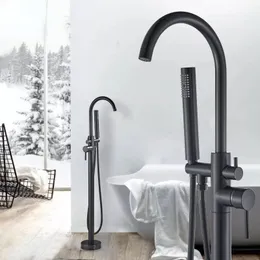 Freestanding Bathtub Faucet Set Floor Standing Bath Mixer Tap Dual Handle Black Bathtub Tap For Bathroom Faucets