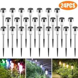 24 st LED Solar Lawn Path Light Rostfritt Stål Vattentät Trädgård Landskapslampa För Home Street Decor - Varm Vit