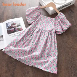 Urso Líder Meninas Casuais Vestidos Florais Verão Crianças Princesa Fantasia Roupas Suff Sleeve Crianças Prom Festa Ternos 3-7Y 210708