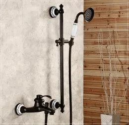 Black Antique Brass Wall Mount Shower Faucet Set Bath And With Slide Bar Cold Water TapH9589 Bathroom Sets
