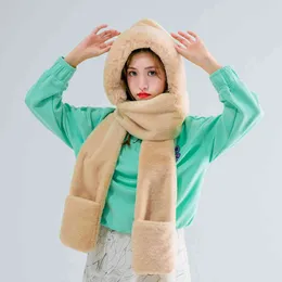 Women's Wrap your head to Keep Warm Suit Winter Scarf, & Glove Sets Faux Fur Soft Rabbit Cute Hat Ear-flapped for Girls