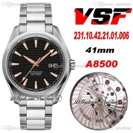 VSF Aqua Terra 150m Anti Magnetic Cal A8500 Automatisk herrklocka Black Wave Rose Gold Hands Steel Armband 231.10.42.21.01.006 Super Edition Watches Puretime 02