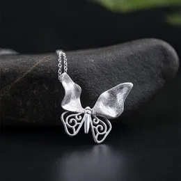 S925 Sterling Silver Retro Chinese style butterfly pendant necklace female antique Hanfu Summer New Jewelry Fashion Accessories