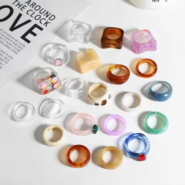 Colorful Irregular Resin Acrylic Open Ring Female Vintage European Chunky Diamond Children Rings Bulk Jewelry Wholesale