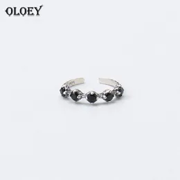 Cluster-Ringe OLOEY Echter 925 Sterling Silber Verstellbarer Ring Frauen Vintage Schwarzer runder Zirkon 2021 Korean Fine Party Schmuck YMR799