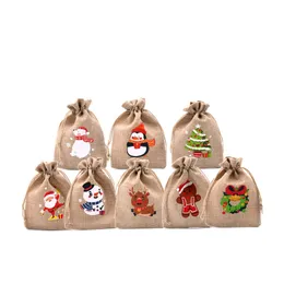 linen christmas drawstring gift bag jewelry pouch bags mix color