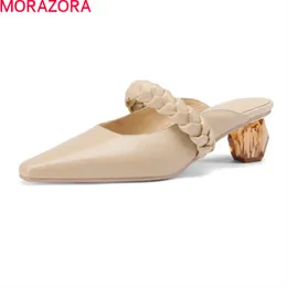 Morazora Plus Size 33-45女性スリッパ純正レザーレディースマウスシューズサマーアプリコットカラーメッドヒールパーティーカジュアルシューズ210506
