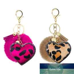 Ny koreansk sammet rhinestone leopard mönster kärlek hår boll nyckel ring hängande bell accessoarer väska väska prydnad