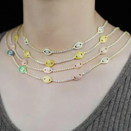 cz tennis choker halsband guld färg metall neon emalj turkiska onda ögon charm lyckliga söta härliga kvinnor kedjan halsband