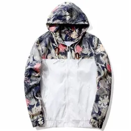 Qsuper Spring秋の花のジャケットの男性スリムフィット花のパイロットジャケットコートメンズフード付きジャケットUSサイズ210819
