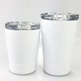8oz 12oz sublimation kids cup Stainless Steel skinny mug stemless tapered water coffee tea tumbler with a plastic straw
