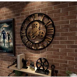 grande orologio da parete in stile industriale retrò Orologio da casa in legno decorativo per soggiorno Bar da ufficio Art Decor 220115