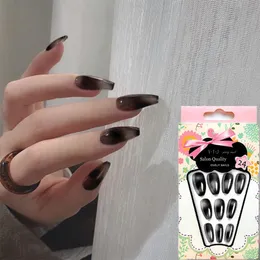 Fałszywe paznokcie 24 sztuk / pudełko Fałszywy paznokcie z design Zdejmowany Czarny Balerina Sztuczne Wearable Full Cover Manicure Wskazówki